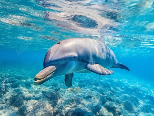 Dolphin swimming in the blue water of the sea © cherezoff