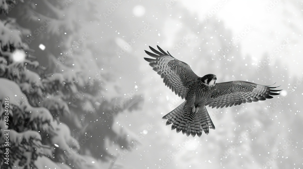 Obraz premium Falcon in flight against a stormy sky, embodying power and freedom, a masterful display of bird of prey