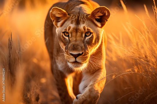 The Prowling Lioness: Embodiment of Fierce Elegance and Power in the Wilderness