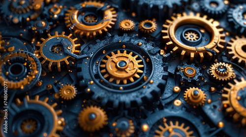 Metallic Industrial Pattern of Gears and Machinery