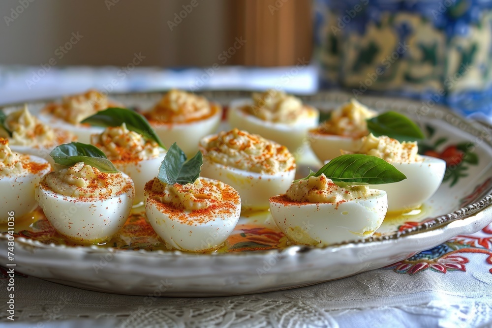 Traditional spicy eggs with paprika for Easter brunch