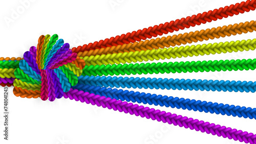 Colorful Knot Of Ropes In Colors Of The Rainbow