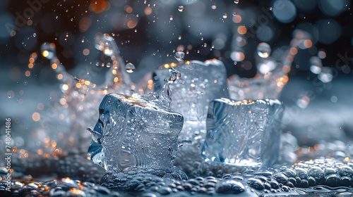 An ice cube in a spash of water - nice and cold photo