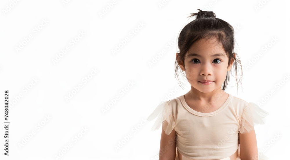 Portrait of Beautiful smiling Asian little girl in a pink suit is dancing a ballet at school Portrait of Beautiful smiling Asian little girl in a pink suit is dancing a ballet at school