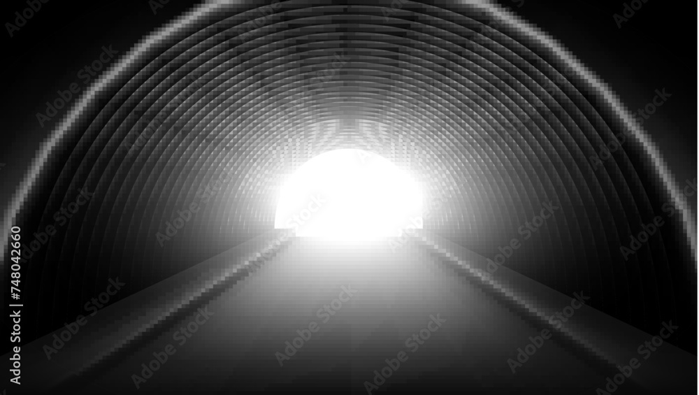 Dark Tunnel Or Hangar With Light In The End