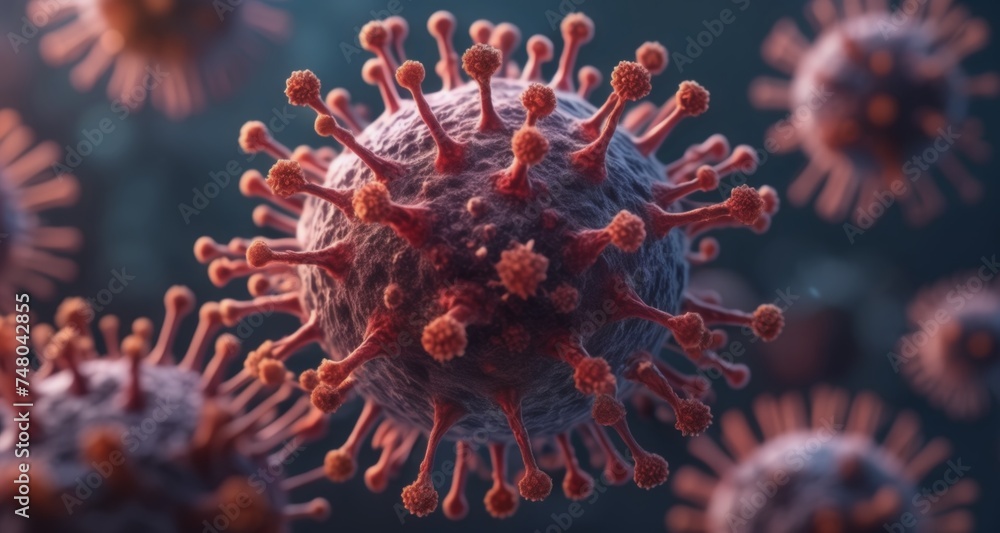 Viral particles in a microscopic view, illustrating the complexity of their structure Viral particles in a microscopic view, illustrating the complexity of their structure