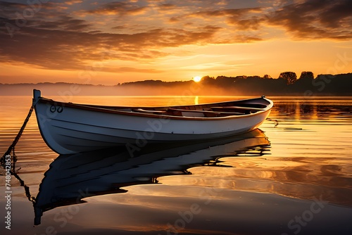 boat at sunset photo
