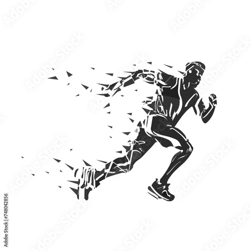 Black And White Geometric Running Man Silhouette