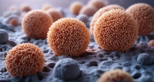  Microscopic view of spherical cells on a textured surface