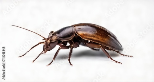  Close-up of a shiny, brown beetle on a white background © vivekFx