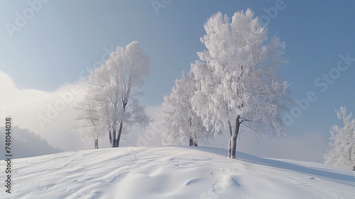 White trees under snow