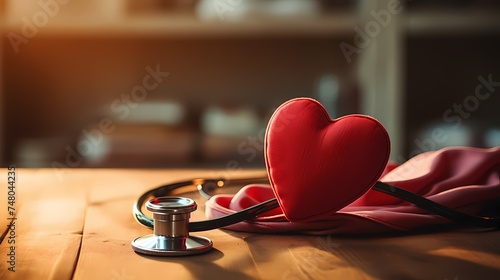 A high-definition image of a stethoscope intertwined with a heart symbol, representing the connection between medical care and cardiovascular health, captured with high-definition clarity photo