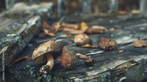 Wild ceps on the background of old wooden board. photo