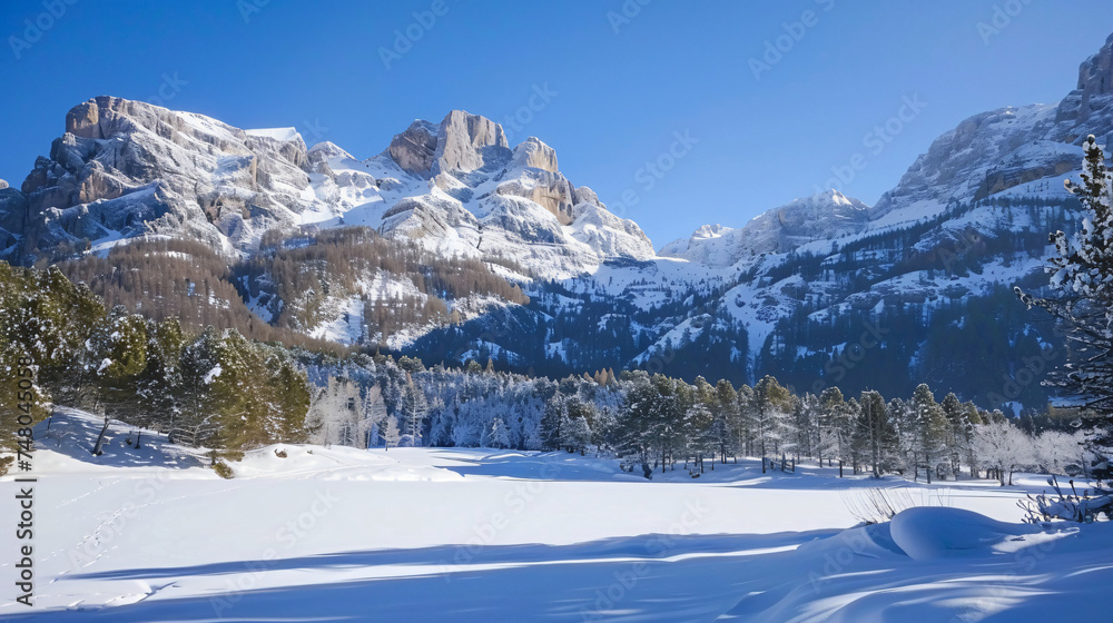 Winter landscape of Lessinia plateau Altopiano d