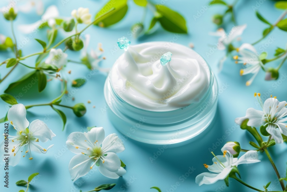 Organic skincare cream with fresh white flowers, symbolizing natural beauty and wellness.
Organic skincare cream with fresh white flowers, symbolizing natural beauty and wellness.