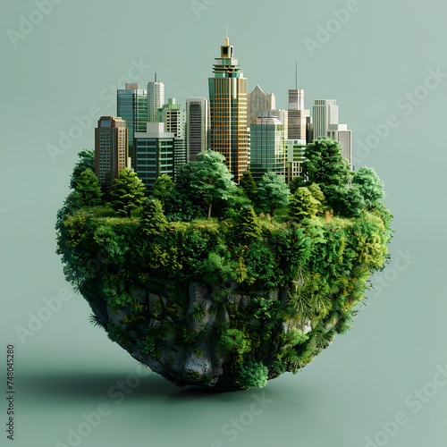 Futuristic Green Urban Planet Cityscape with Forest and Sustainable Design