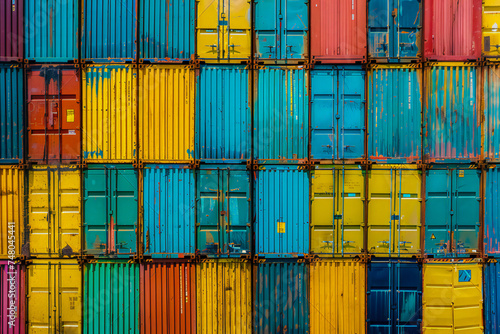 Stacked colored cargo containers in the truck storage area