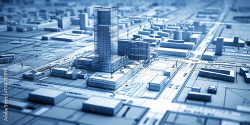 Fototapeta Naklejka Na Ścianę i Meble -  A Miniature Blueprint Model Envisioning the Planned Growth of a Modern Metropolitan Cityscape, Generative AI