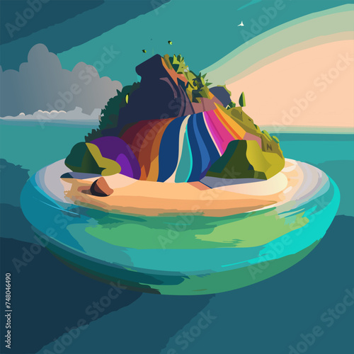 Small island in the ocean 3D rendering