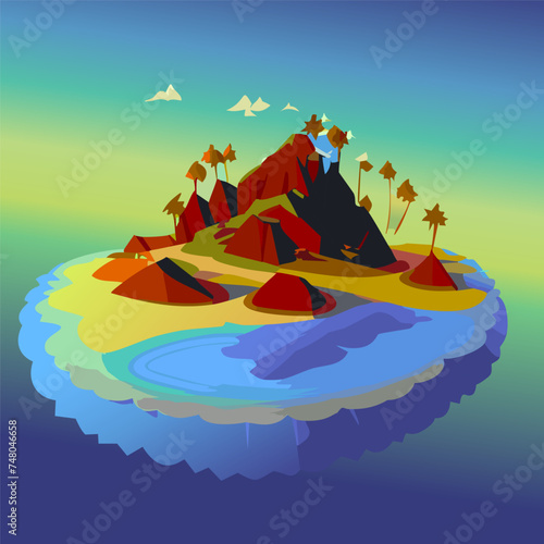 Small island in the ocean 3D rendering