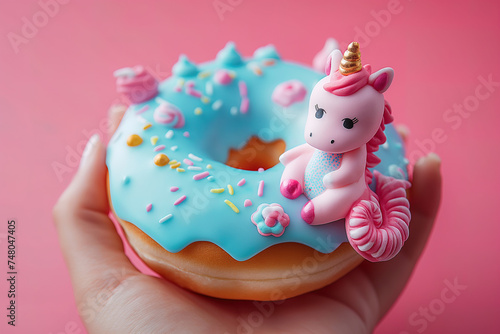 Kawaii fantasy rainbow unicorn doughnut