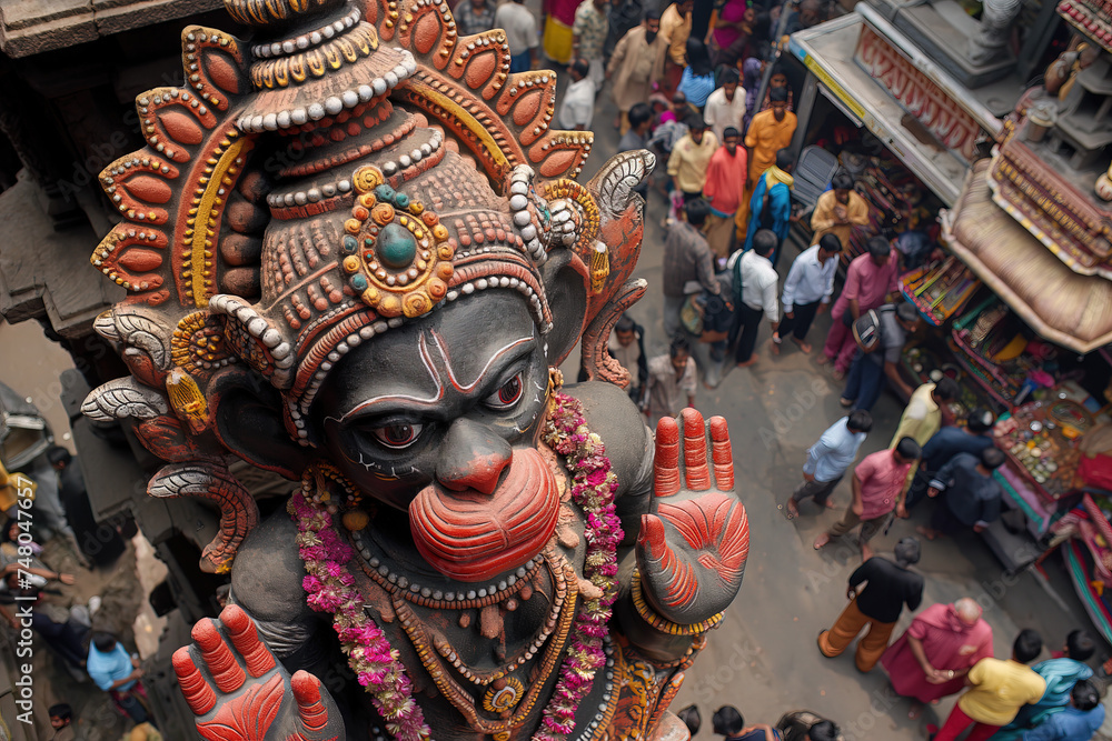 Fototapeta premium Huge Hanuman statue, aerial scenic view