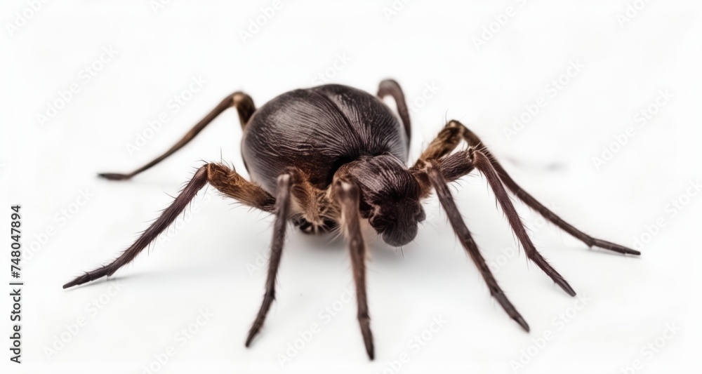 Fototapeta premium Close-up of a large, hairy spider on a white background