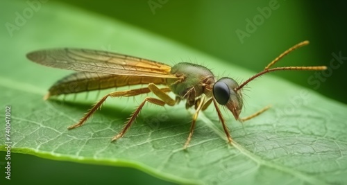  Close-up of a vibrant dragonfly on a leaf © vivekFx
