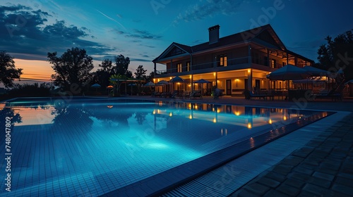 swimming pool in a private villa at night © zaen_studio
