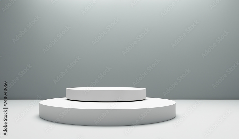 white round podium on grey background. Abstract minimal scene. white round podium on grey background. Abstract minimal scene.