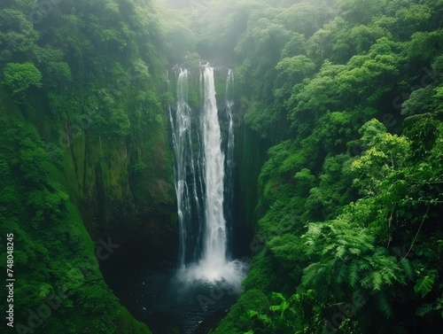 Waterfall in green rainforest