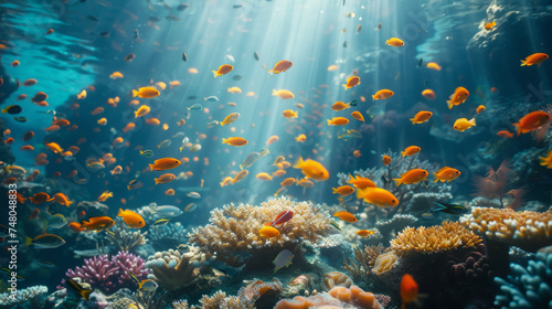 colorful underwater world with corals and fish