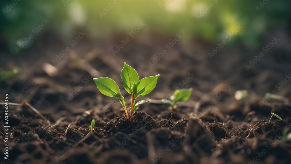 Green sprout in the ground, growing plant leaf close-up photo Green sprout in the ground, growing plant leaf close-up photo