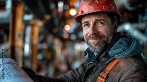 A Builder Engineer Taking a Selfie with His Blueprint and Helmet: A Portrait of a Constructor