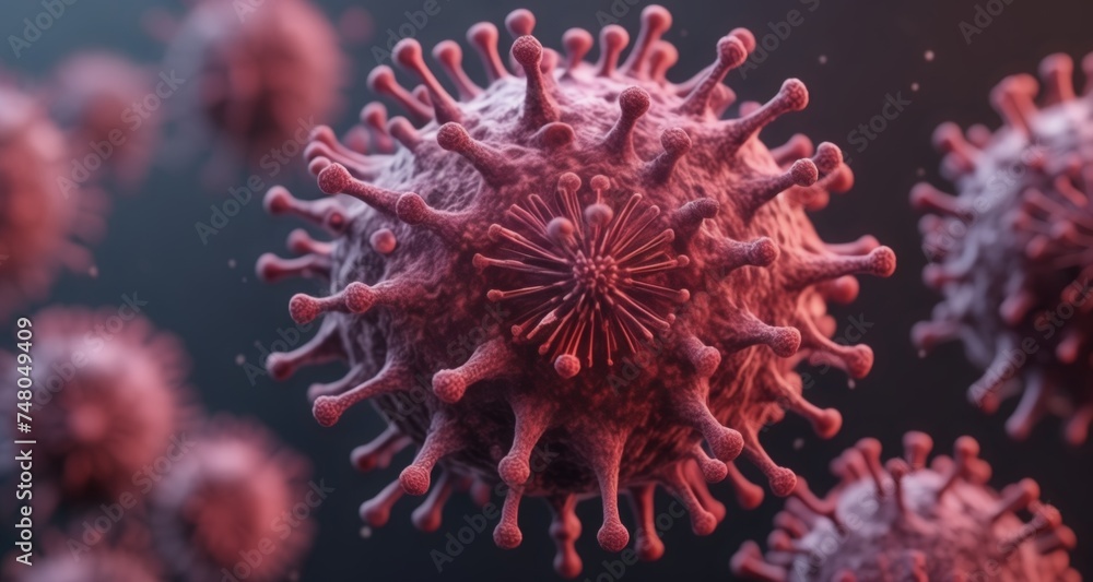 Viral particles in a microscopic view, illustrating the complexity of infectious agents Viral particles in a microscopic view, illustrating the complexity of infectious agents