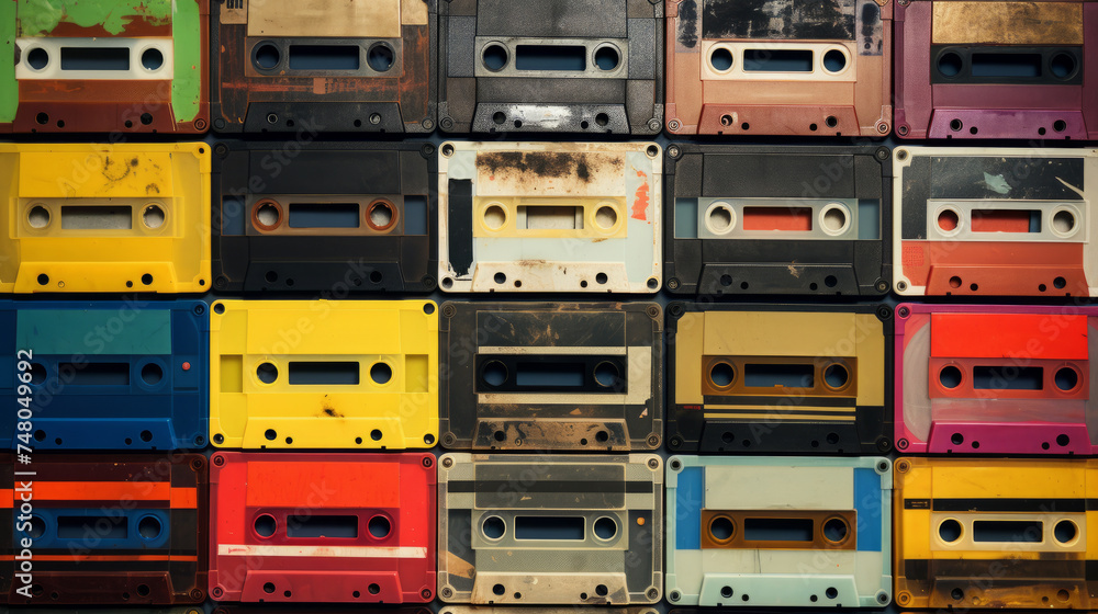 Obraz premium Collection of a colourful retro audio cassette