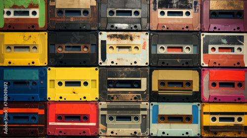 Collection of a colourful retro audio cassette