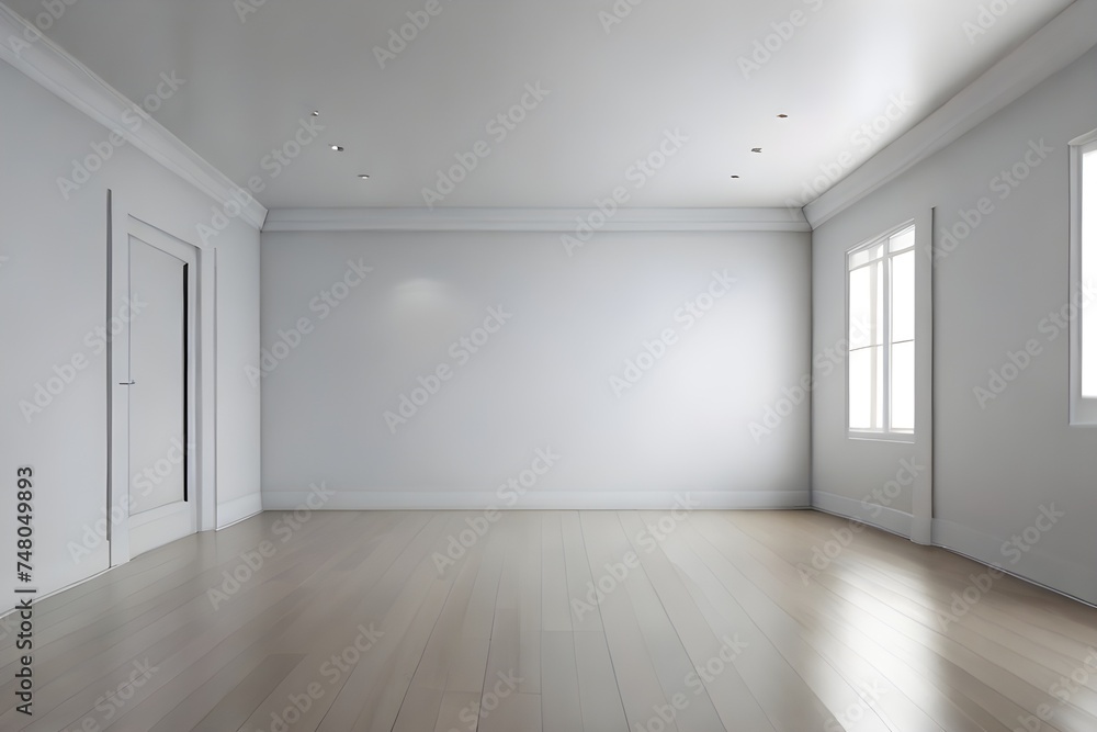 Empty interior of wooden floor and white paint room Empty interior of wooden floor and white paint room
