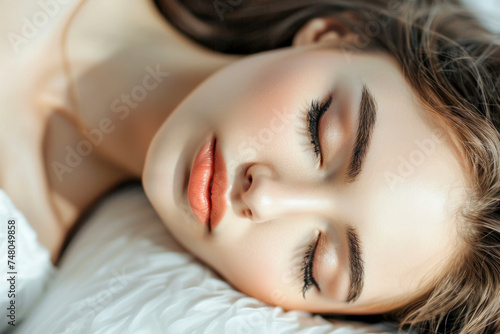 Beauty Woman Lying Down. Spa Girl. Resting Female on White Background. Space for text.