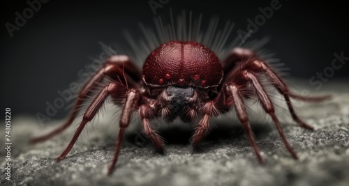  Close-up of a vibrant red spider with intricate details