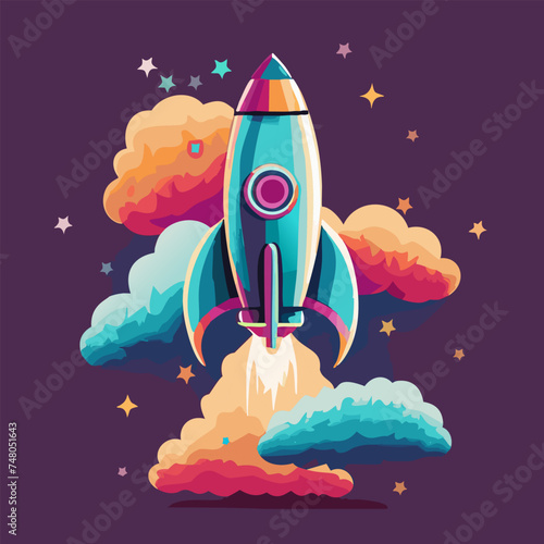 Colorful space ship, Rocket in space