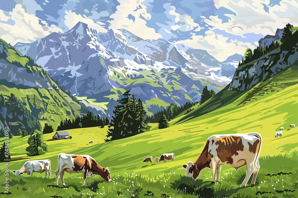 cow with mountain background