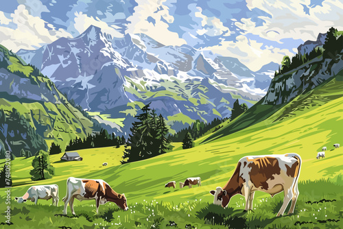 cow with mountain background