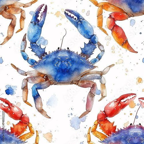 crab sea seamless tile pattern background, ai generated