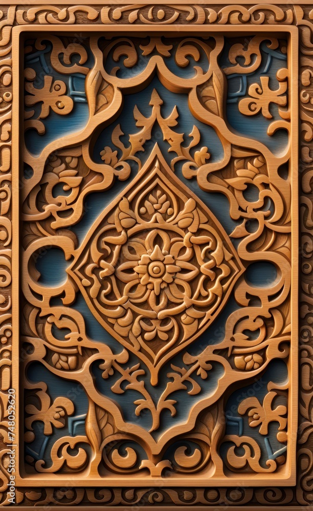 3d Seamless wooden carving tile with Islam, Arabic, Indian, ottoman motifs. Majolica pottery tile. Portuguese and Spain decor. Ceramic tile, Generative AI 3d Seamless wooden carving tile with Islam, Arabic, Indian, ottoman motifs. Majolica pottery tile. Portuguese and Spain decor. Ceramic tile, Generative AI