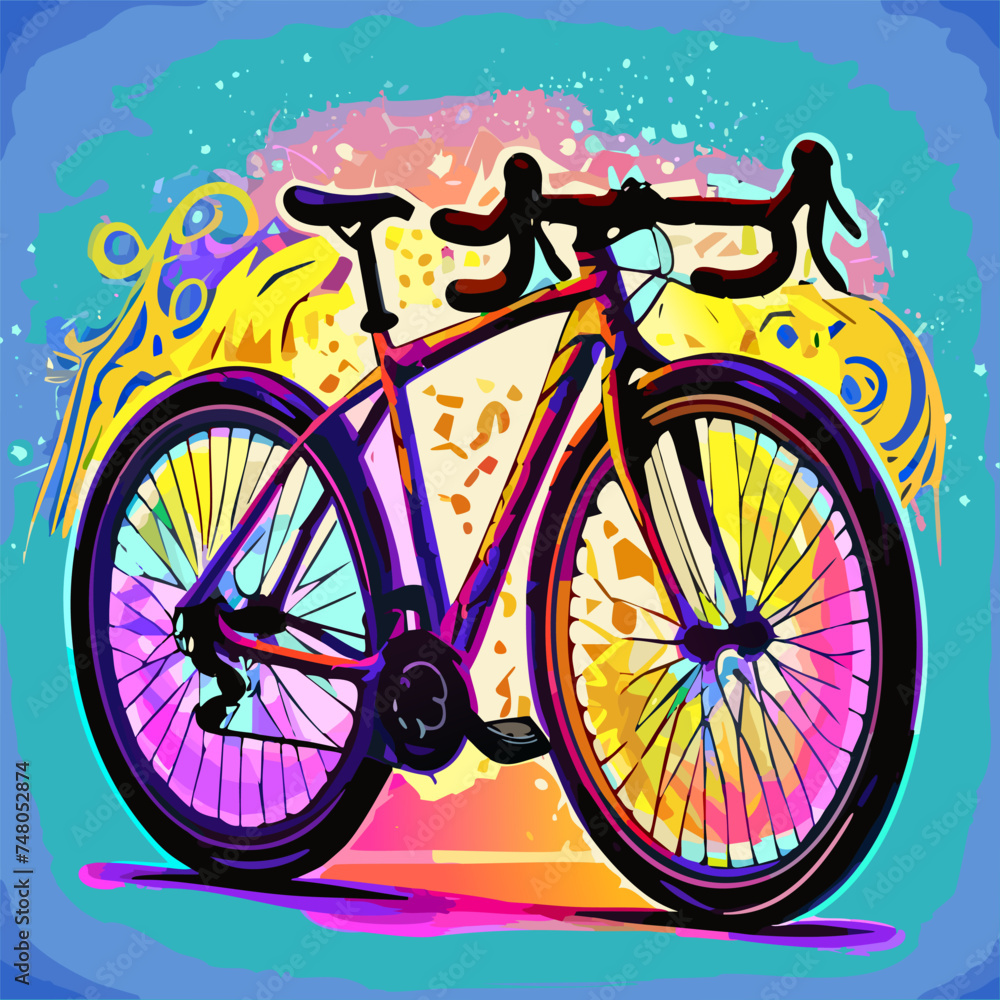 Fototapeta premium Illustration of a bicycle, on a colorful background