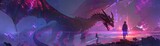 Futuristic dragon riders in neon-lit skies, cyber scales