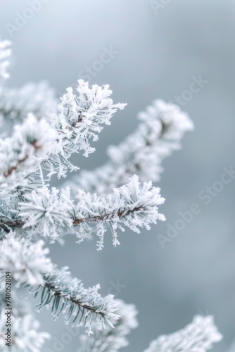 Frost-covered trees in a winter wonderland, macro snowflakes