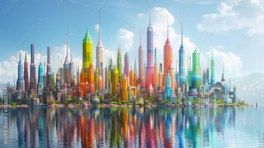 Giants in urban planning for magical cities, colorful landscapes - obrazy, fototapety, plakaty 