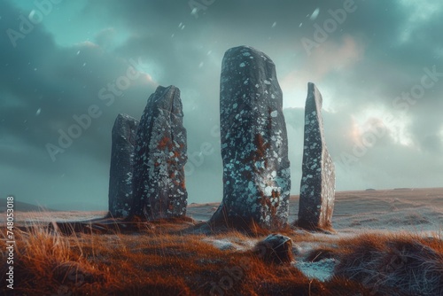 Giants building mystical landmarks, macro stones photo
